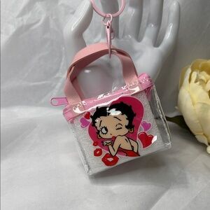 Betty Boop Pink Clear Mini Purse Keychain with Heart Graphic